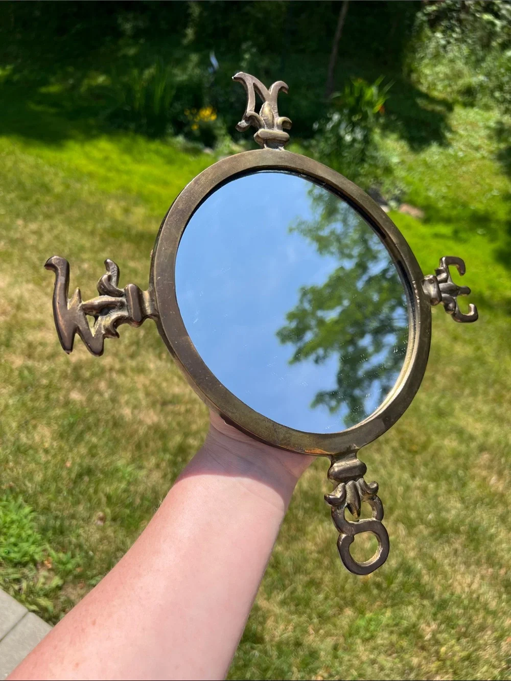 Vintage Antique Nautical Compass Directions Gold Brass Round Wall Mirror